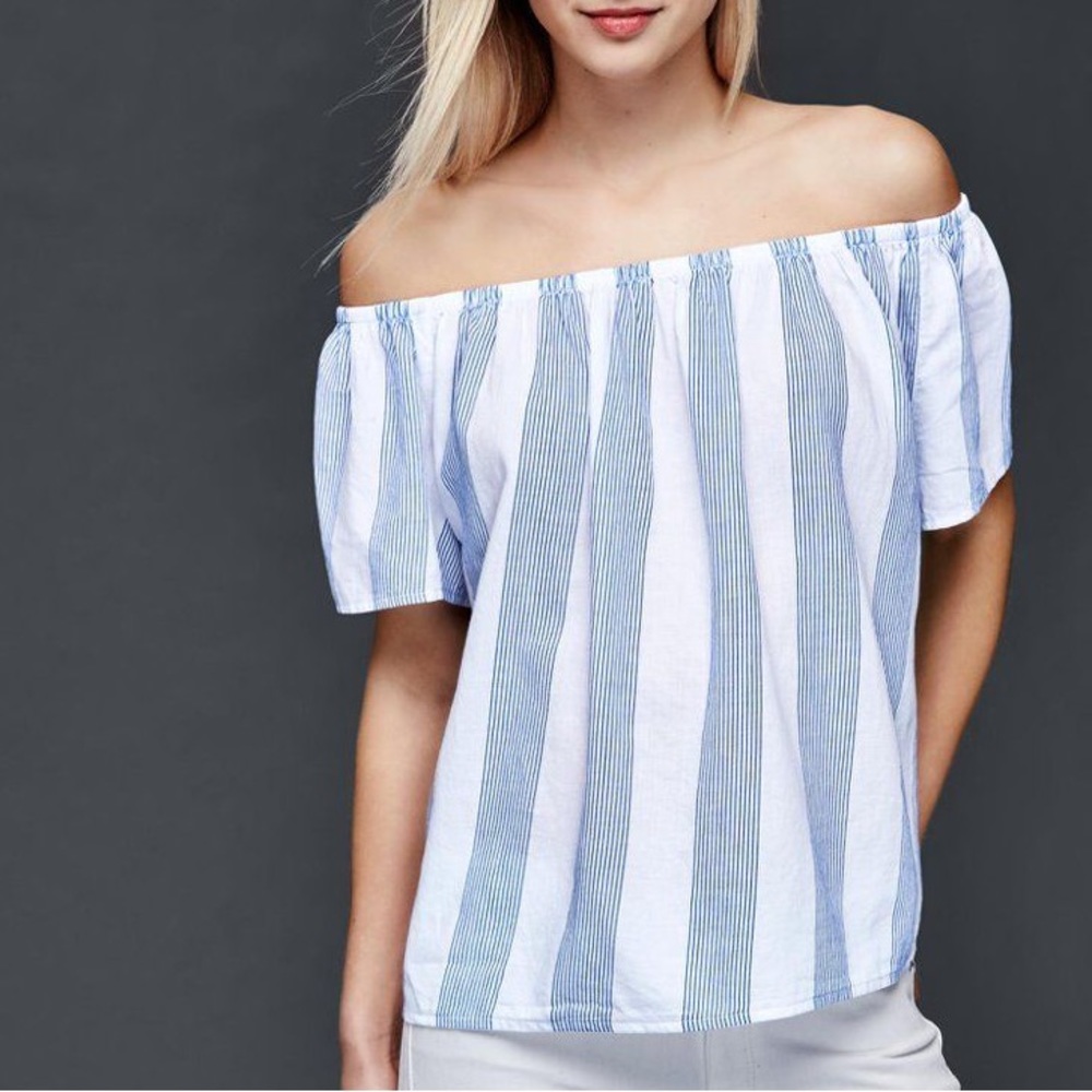 Gap Off Shoulder Blue Stripe Blouse